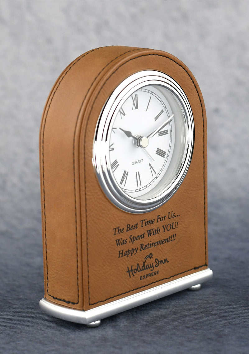 Laserable Leatherette Arch Desk Clock - Monarch Trophy Studio