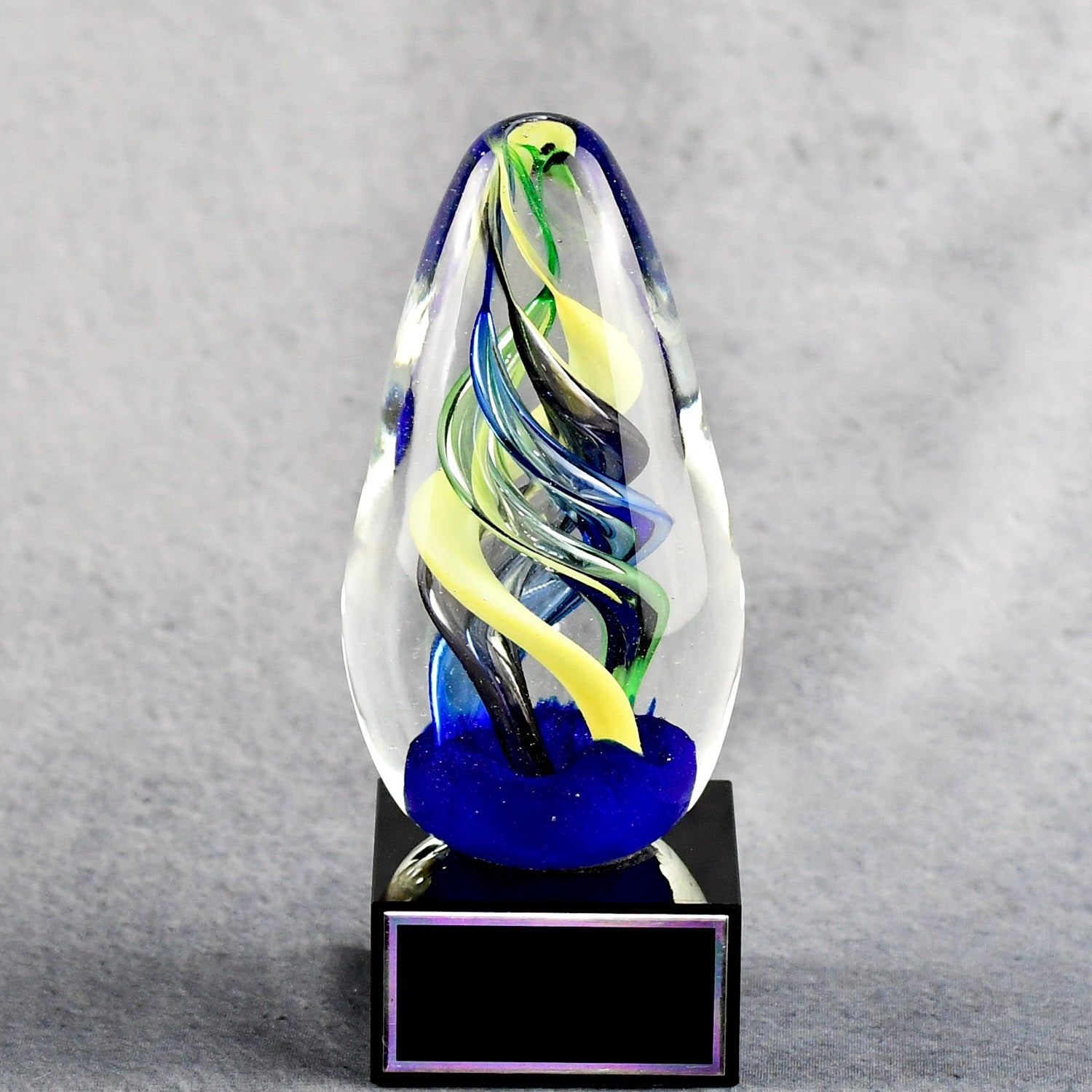 Art Glass Egg on Black Glass Base - Monarch Trophy Studio