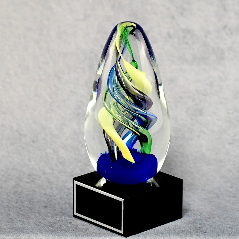 Art Glass Egg on Black Glass Base - Monarch Trophy Studio