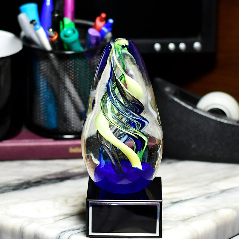 Art Glass Egg on Black Glass Base - Monarch Trophy Studio