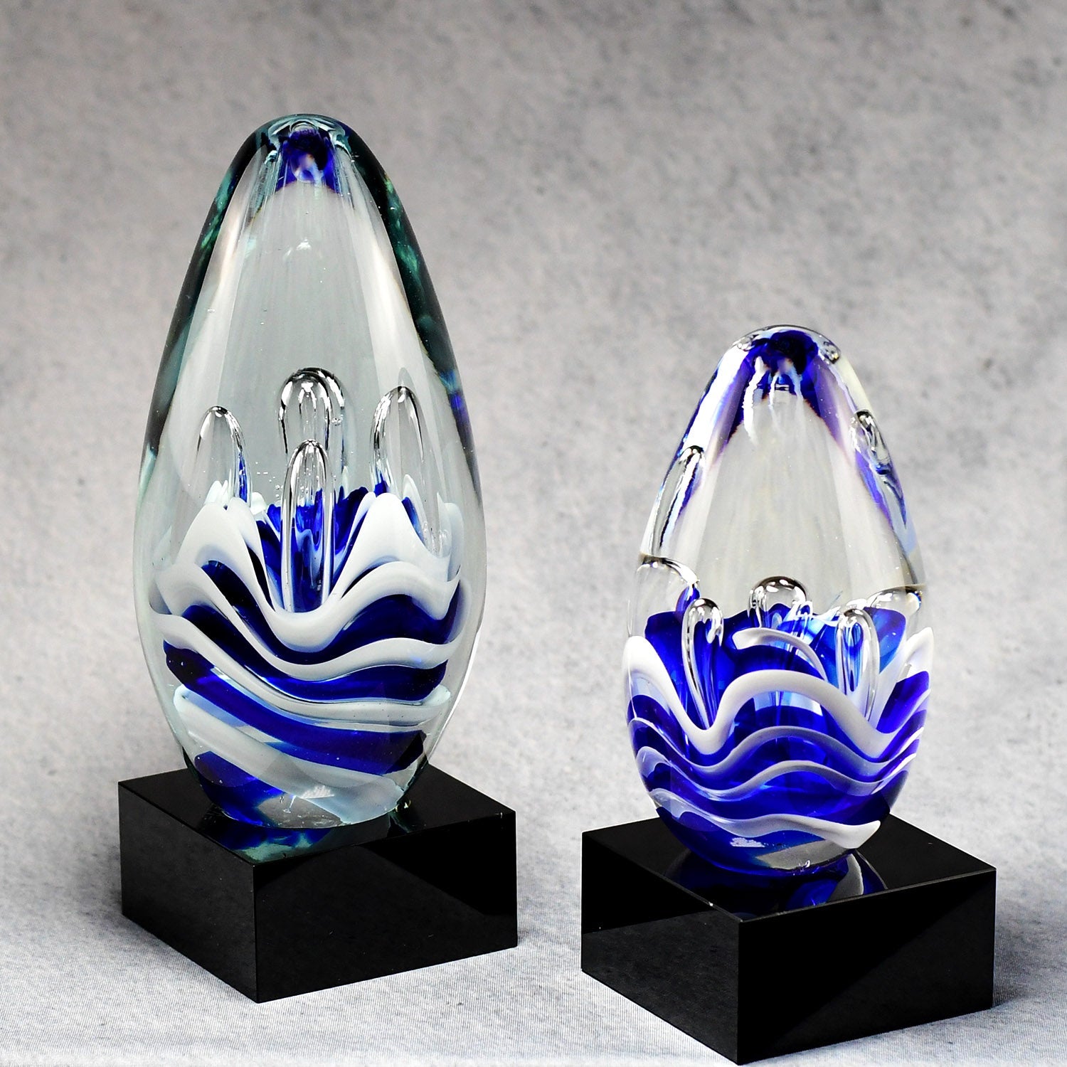 Blue and White Art Glass Egg - Monarch Trophy Studio