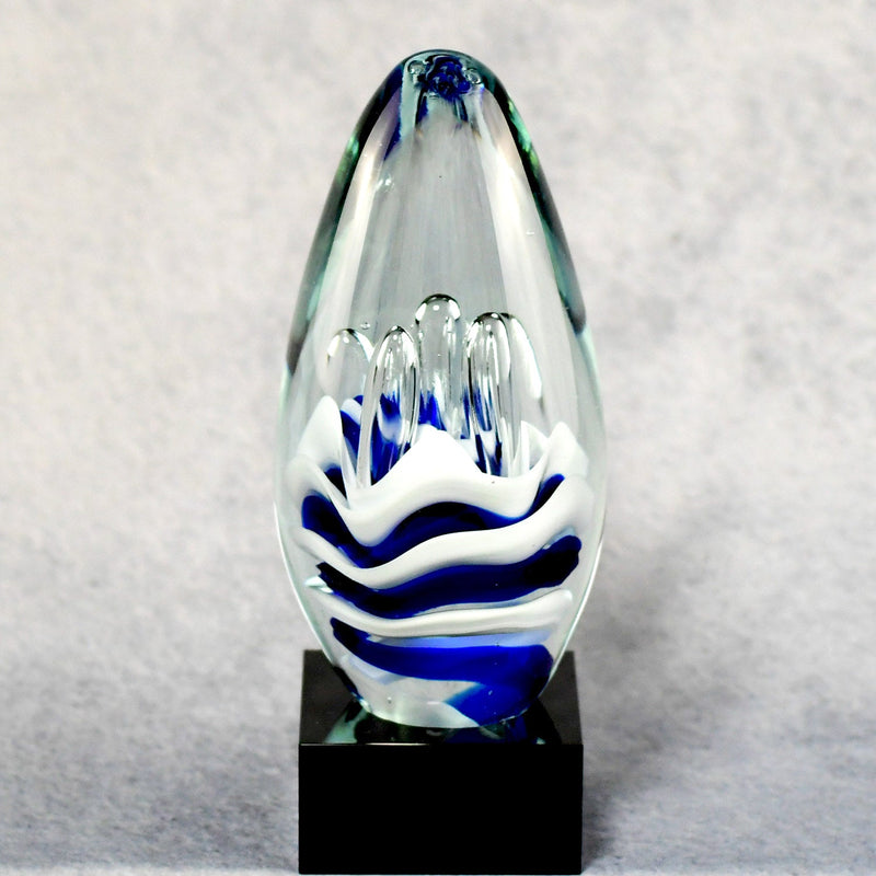 Blue and White Art Glass Egg - Monarch Trophy Studio