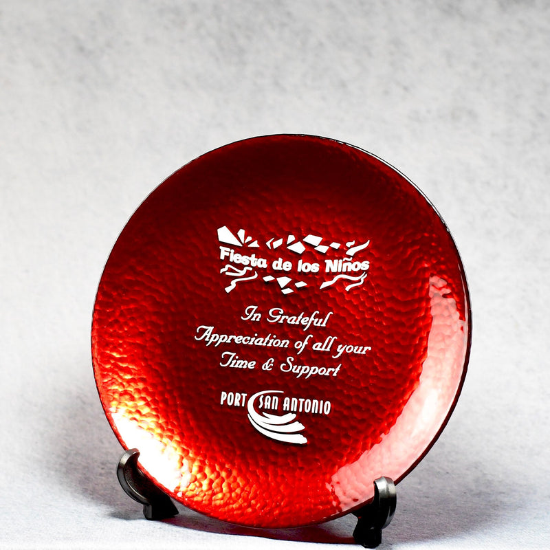 Red Art Glass Plate - Monarch Trophy Studio