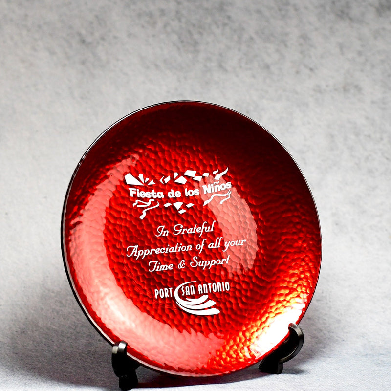 Red Art Glass Plate - Monarch Trophy Studio
