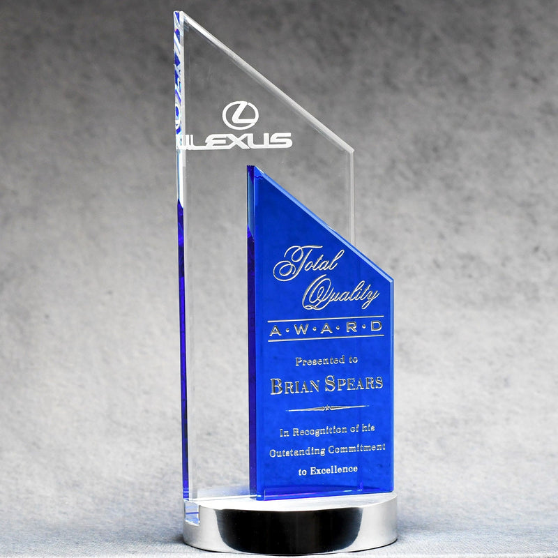 Crystal with Clear and Blue Double Peak - Monarch Trophy Studio