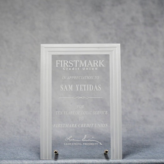 Acrylic Rectangle w/frosted step edge - Monarch Trophy Studio