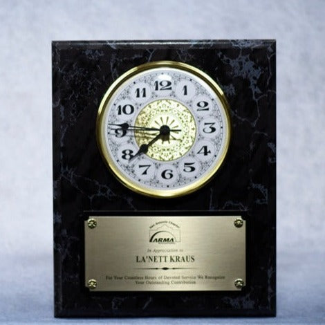 Clock Plaque 10.5x13 Black Marble - Monarch Trophy Studio