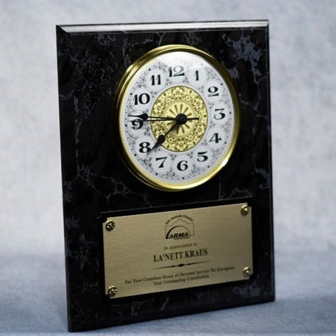 Clock Plaque 10.5x13 Black Marble - Monarch Trophy Studio