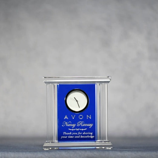 Blue/Clear Crystal Clock - Monarch Trophy Studio