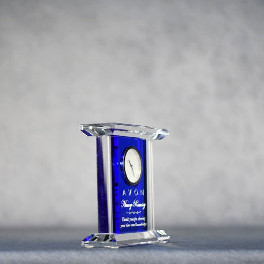 Blue/Clear Crystal Clock - Monarch Trophy Studio