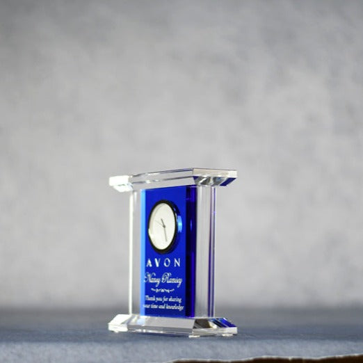 Blue/Clear Crystal Clock - Monarch Trophy Studio