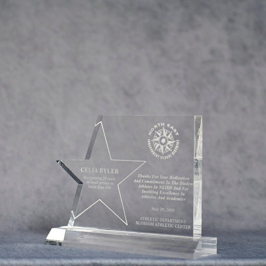 Acrylic Clear Star Page w/Acrylic Base - Monarch Trophy Studio