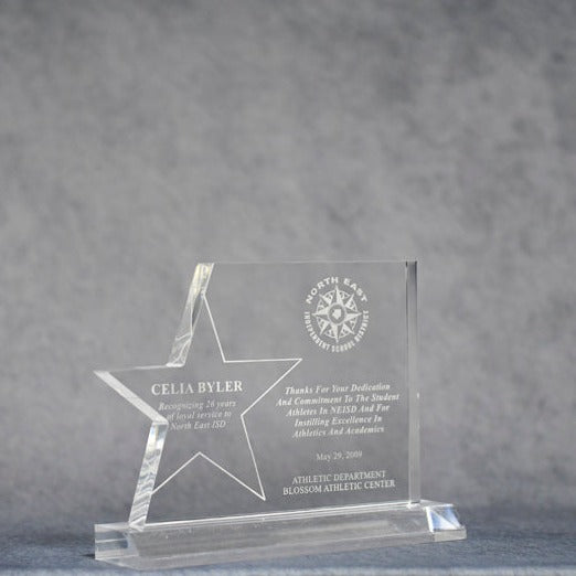 Acrylic Clear Star Page w/Acrylic Base - Monarch Trophy Studio