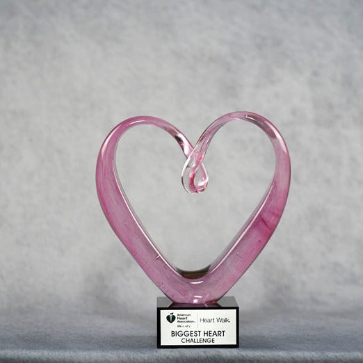 Art Glass Pink Heart - Monarch Trophy Studio