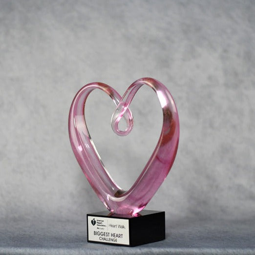 Art Glass Pink Heart - Monarch Trophy Studio