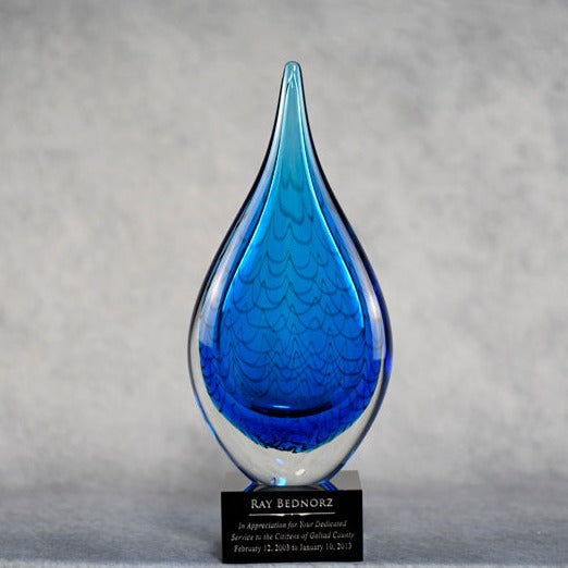 Art Glass Blue Water Flow - Monarch Trophy Studio