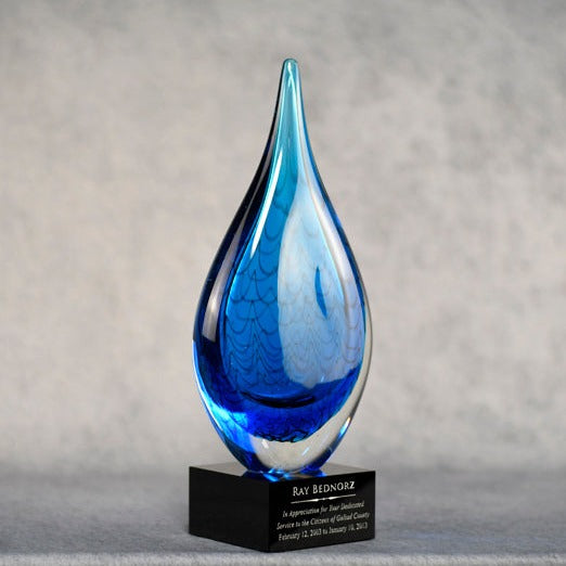 Art Glass Blue Water Flow - Monarch Trophy Studio