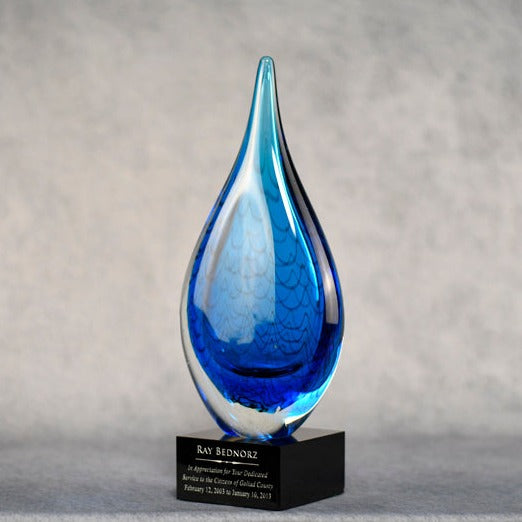 Art Glass Blue Water Flow - Monarch Trophy Studio