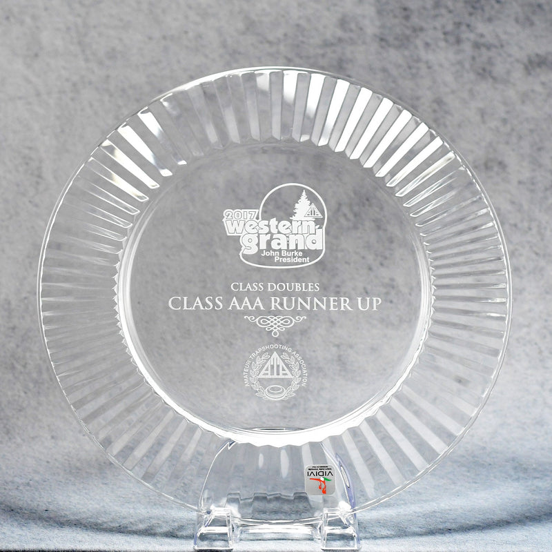 Clear Glass Tray with Fluted Rim 12in - Monarch Trophy Studio