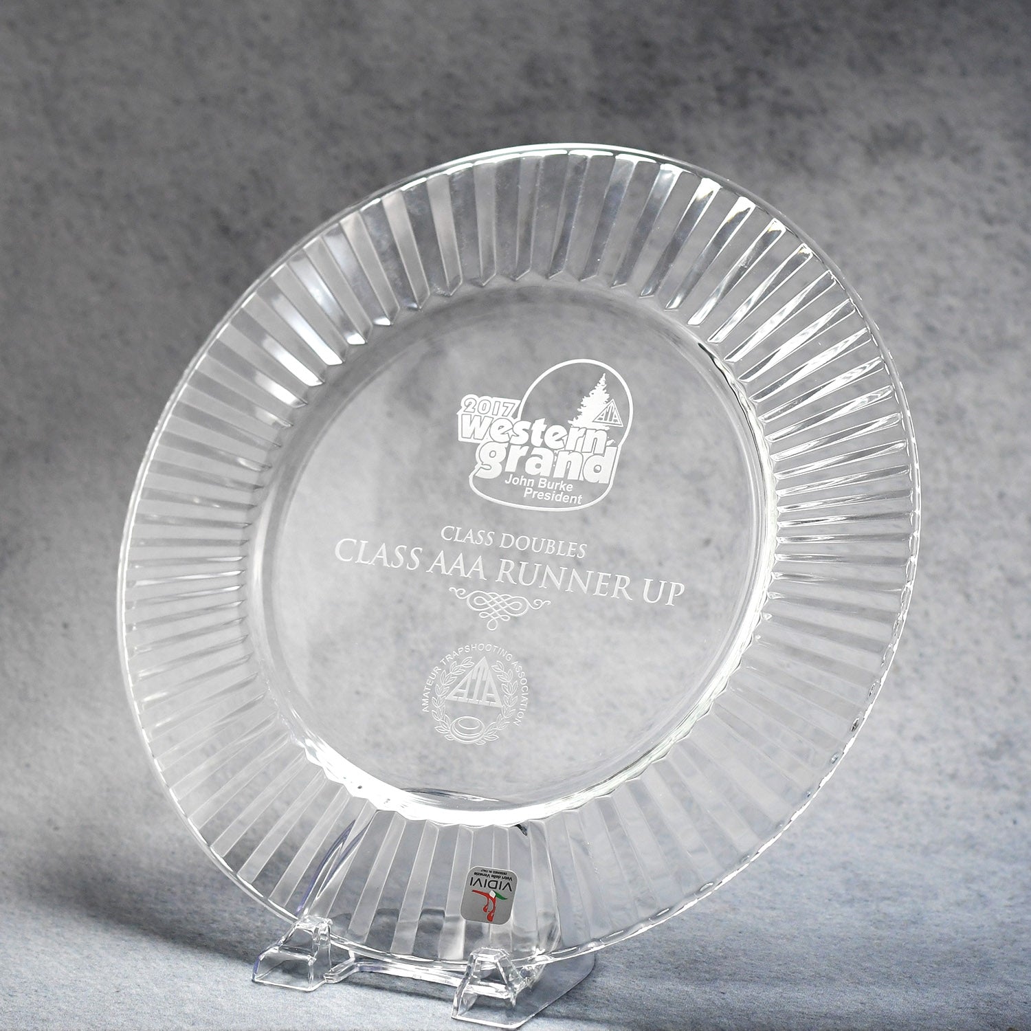 Clear Glass Tray with Fluted Rim 12in - Monarch Trophy Studio