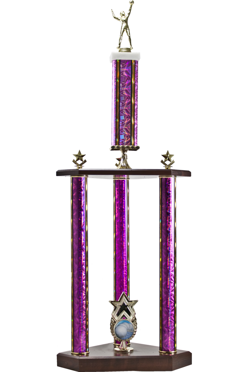 Traditional Series Two-Tier 3 Post Trophy with Star "Exclusive" Star - Monarch Trophy Studio