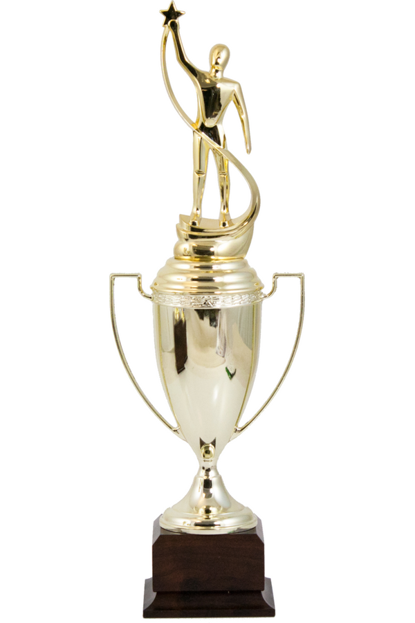 Classic Gold Metal Award Cup with lid and figure - Monarch Trophy Studio