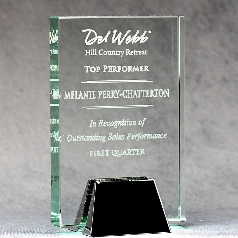 Jade Crystal Plaque with Chrome Stand - Monarch Trophy Studio