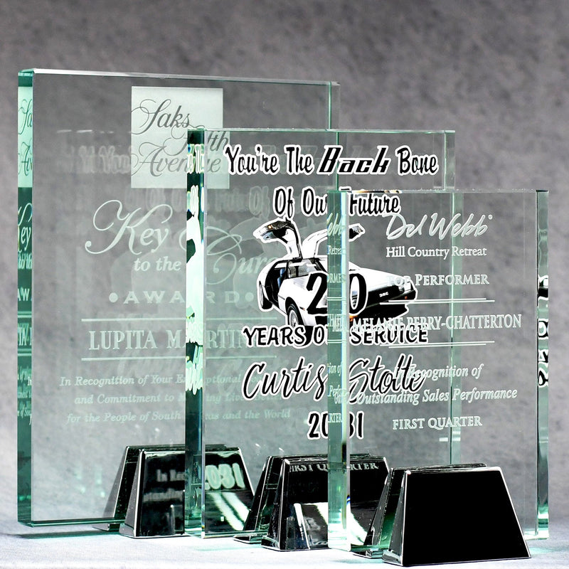 Jade Crystal Plaque with Chrome Stand - Monarch Trophy Studio
