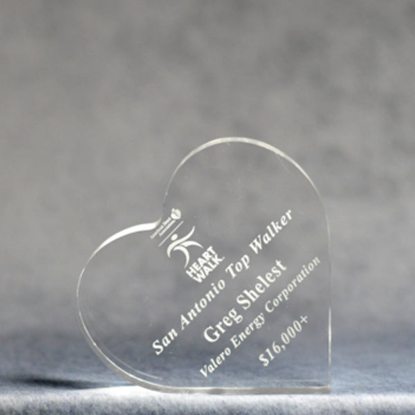 Acrylic Clear Paper Weight Heart Shape - Monarch Trophy Studio