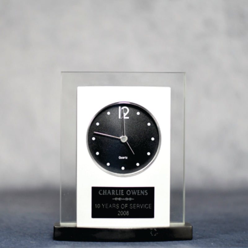 Clock Glass & Black Wood w/pl - Monarch Trophy Studio