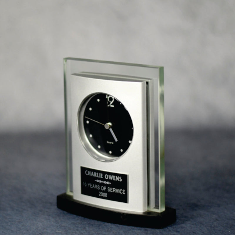 Clock Glass & Black Wood w/pl - Monarch Trophy Studio