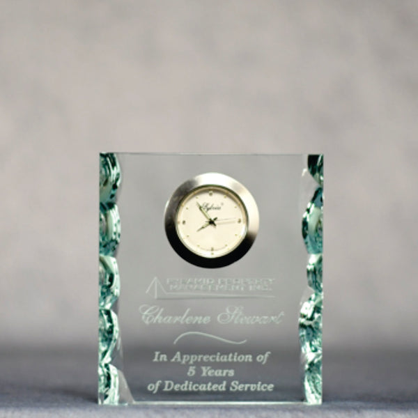 Jade Glass Clock 4.5" w/Engr - Monarch Trophy Studio