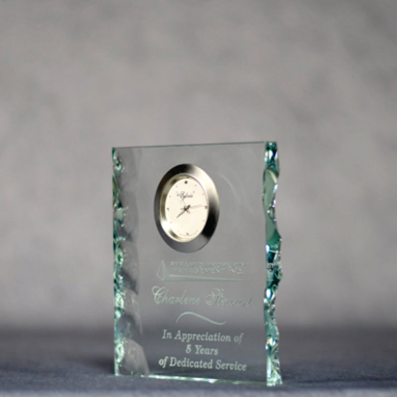 Jade Glass Clock 4.5" w/Engr - Monarch Trophy Studio