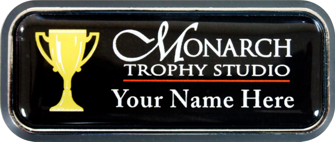 NameBadge Frame Sm Silver Rim W/Epoxy Cover - Monarch Trophy Studio